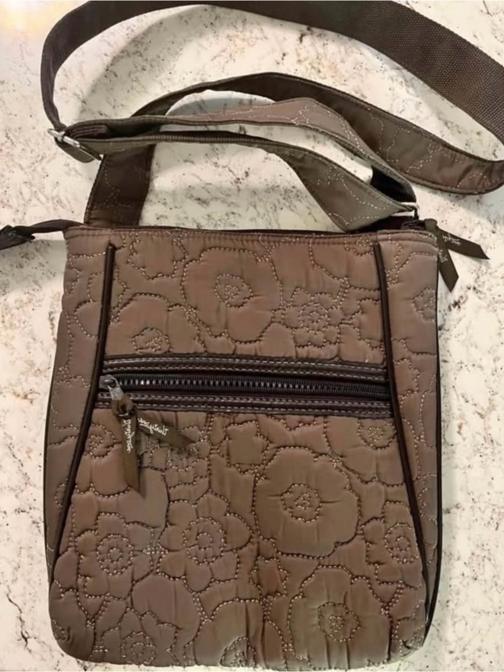 thirty-one Taupe Quilted Floral Crossbody Bag